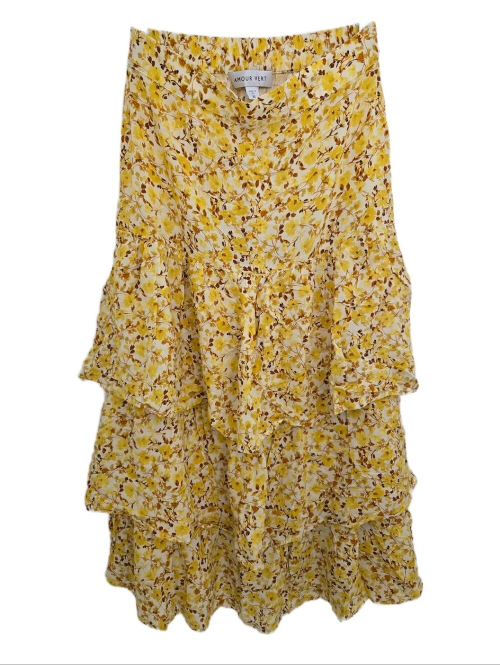 Amour Vert Yellow Floral Ruffled Maxi Dress